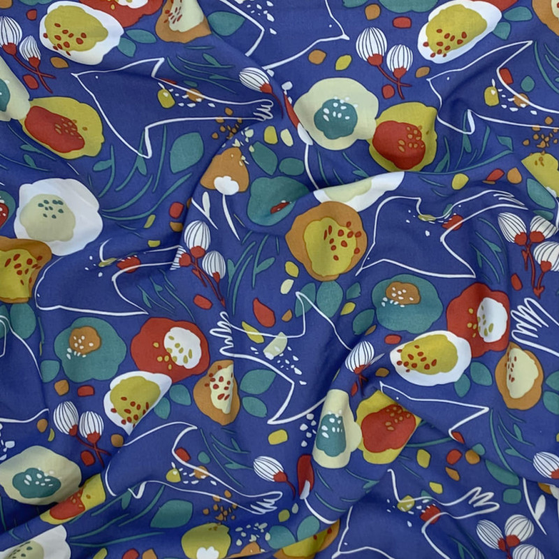 Printed Viscose KIBIRD Blue / Vintage Multicolored